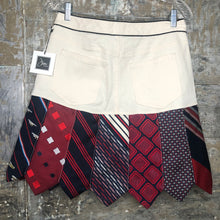 Load image into Gallery viewer, red blue white denim + vintage tie skirt, (size 10/12)
