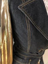 Load image into Gallery viewer, gold lamé blousy bells + dark denim dress jacket
