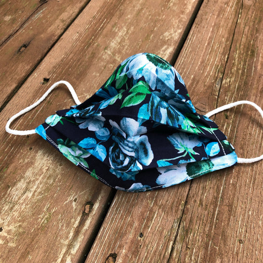 navy with blue green florals face mask
