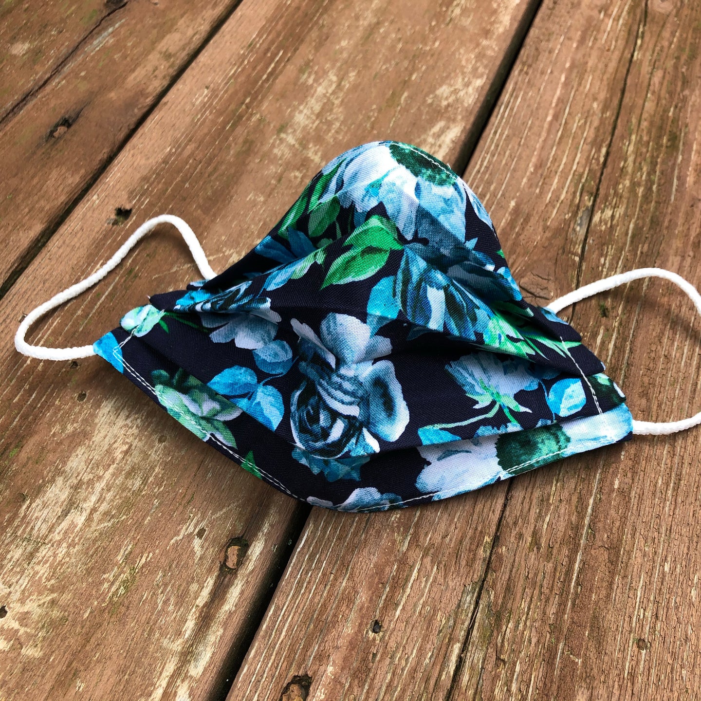 navy with blue green florals face mask
