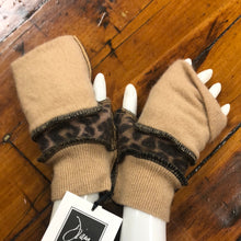 Load image into Gallery viewer, caramel + cheetah cashmere fingerless mittens
