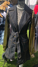 Load image into Gallery viewer, gold lamé blousy bells + dark denim dress jacket
