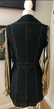 Load image into Gallery viewer, gold lamé blousy bells + dark denim dress jacket
