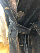 Load image into Gallery viewer, gold lamé blousy bells + dark denim dress jacket

