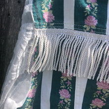 Load image into Gallery viewer, lace, fringe + green stripped floral denim jacket
